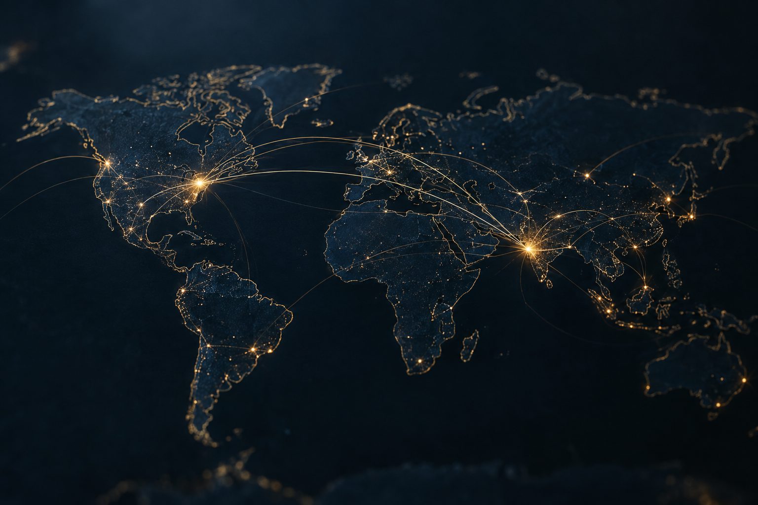 Abstract illustration of a global network connecting the United States and South Asia